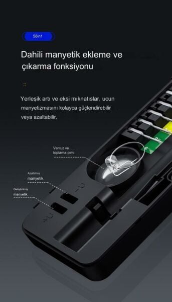 UF TOOLS 882058 58 Parça Hassas Elektrikli Tornavida Seti S2 Çelik Uçlu Taşınabilir Tornavida