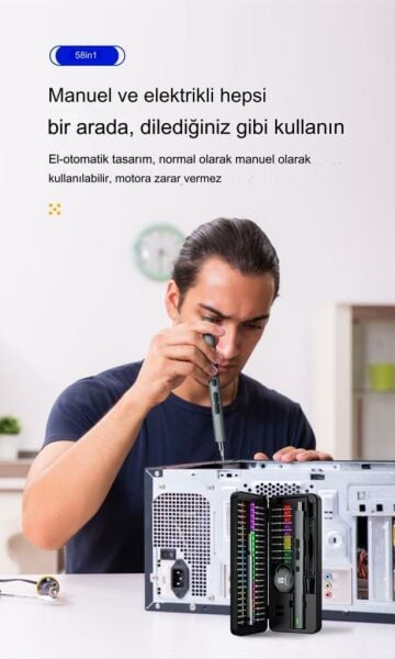 UF TOOLS 882058 58 Parça Hassas Elektrikli Tornavida Seti S2 Çelik Uçlu Taşınabilir Tornavida