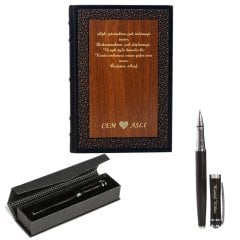 İsme Özel Ahşap Defter ve Roller Kalem Seti