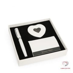 Bayanlara Özel Beyaz 3'lü Set (Kalem+Kartvizitlik+Ayna)