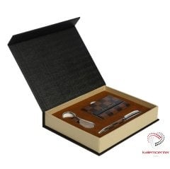 İsme Özel Kahverengi Ekose 3'lü Set (Kalem+Kartvizitlik+Anahtarlık)