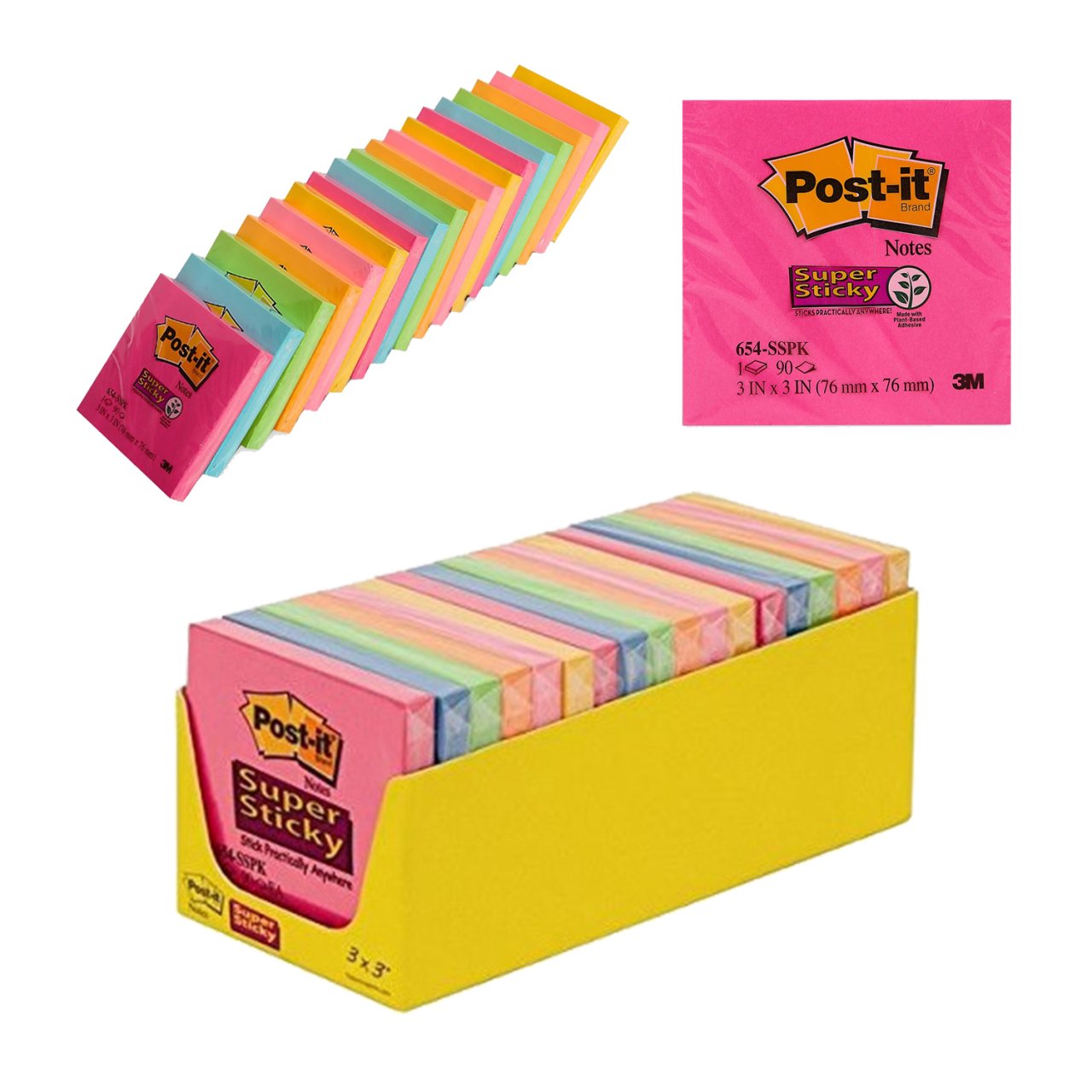 Post-it® Super Sticky Notluk Renkli 18 adet. 76x76mm. 90 yaprak