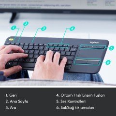 Logitech K400 Plus Dokunmatik Kablosuz Siyah Smart Tv Klavye