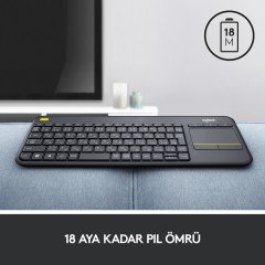Logitech K400 Plus Dokunmatik Kablosuz Siyah Smart Tv Klavye