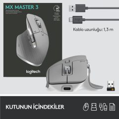 Logitech MX Master 3 Gelişmiş Profesyonel Kablosuz Mouse - Açık Gri