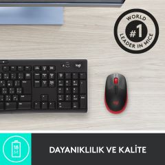 Logitech M191 Büyük Boy USB Alıcılı 1.000 DPI Kablosuz Mouse - Kırmızı