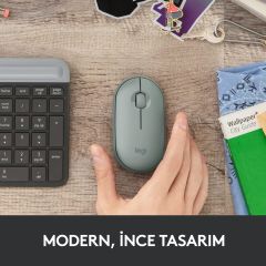 Logitech M350 Pebble Sessiz Kablosuz Kompakt Mouse - Yeşil Ökaliptüs