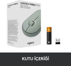 Logitech M350 Pebble Sessiz Kablosuz Kompakt Mouse - Yeşil Ökaliptüs