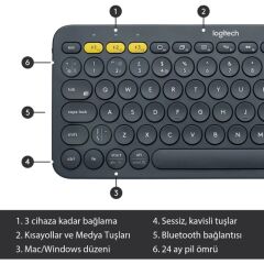 Logitech K380 Kompakt Kablosuz Bluetooth Türkçe Klavye - Siyah