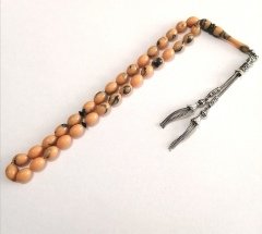 Alpaka Püsküllü Beyzi Kesim Hareli Sıkma Kehribar Tesbih
