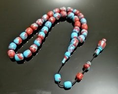 sistem püsküllü tamamı özel işçilikli kapsül kesim bordo mavi arizona firuze tesbih
