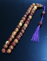 İp püsküllü fıçı kesim hareli büyük boy çubuk sıkma kehribar tesbih