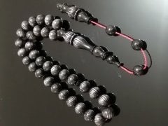 Sistem Püsküllü özel işçilikli çizgili gri renkli galalit tesbih