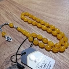 925 Ayar Gümüş Püsküllü Beyzi Kesim Sıkma Kehribar Tesbih