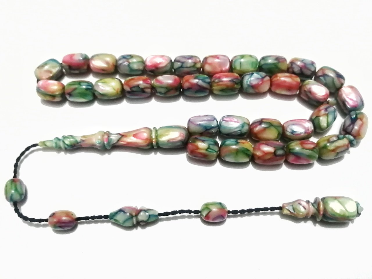 Sistem Püsküllü Özel İşçilikli Fransız Galalith Multi Color Tesbih