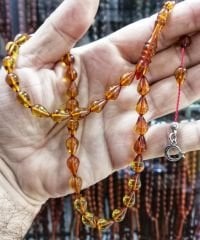 Sistem Püsküllü Gözyaşı Damla Kesim Ateş Kehribar Tesbih