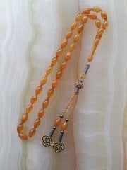 Gümüş Kazaz Püsküllü Imamesi İşçilikli Özel İşçilikli Kolleksiyonluk Beyzi Kesim Sıkma Kehribar Tesbih