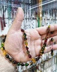 Sistem Püsküllü İmamesi İşçilikli İmzalı Mozaik Desenli Sıkma Kehribar Tesbih