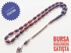 925 Ayar Gümüş Püsküllü Sıkma Kehribar Tesbih