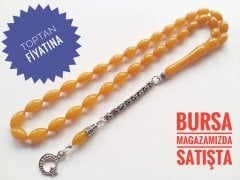925 Ayar Gümüş Püsküllü Beyzi Kesim Sıkma Kehribar Tesbih