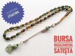 Gümüş Kazaz Püsküllü Sıkma  Kehribar Tesbih