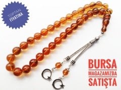 925 Ayar Gümüş Püsküllü Küre Kesim Ateş Kehribar Tesbih