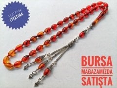 925 Ayar Gümüş Püsküllü Sıkma Kehribar Tesbih