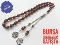 925 Ayar Gümüş Püsküllü Sürmeli Sıkma Kehribar Tesbih
