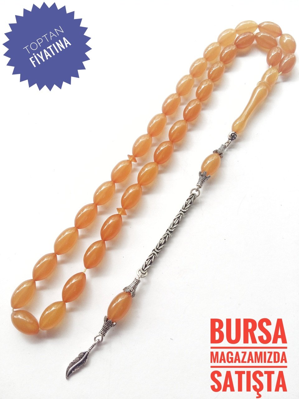 925 Ayar Gümüş Püsküllü Sıkma Kehribar Tesbih
