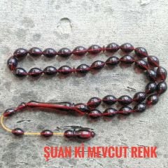 Sistem Püsküllü Özel İşçilikli Atölye Yapımı Beyzi Kesim Ateş Kehribar Tesbih