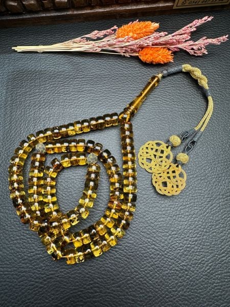 Basık ModelFosilli  Şeffaf 99'luk Rus Kaya Damla Kehribar Tesbih