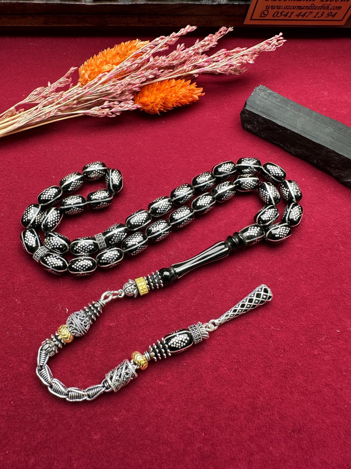 Gümüş Yarma İşlemeli Erzurum Oltu Tesbih