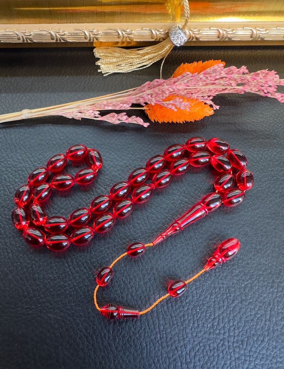 Beyzi Model Kırmızı Renk Yeni Zar Kehribar Tesbih