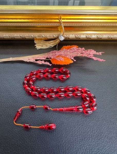 Beyzi Model Kırmızı Renk Yeni Zar Kehribar Tesbih