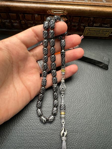 Gümüş Çakım İşlemeli Erzurum Oltutaşı Tesbih