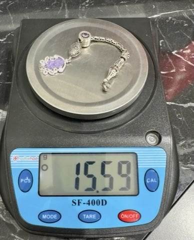 Tekli Lila Renk 925 Ayar Gümüş Püskül