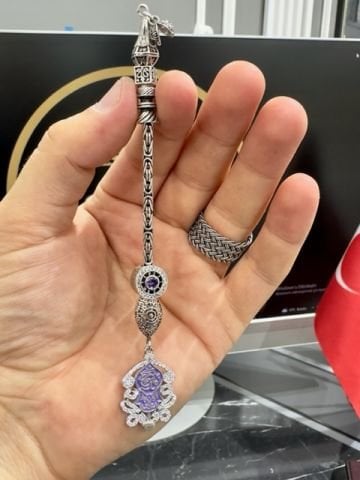 Tekli Lila Renk 925 Ayar Gümüş Püskül