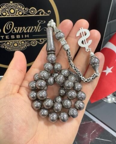 Basık Model Gümüş İşlemeli Kuka Tesbih