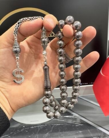 Basık Model Gümüş İşlemeli Kuka Tesbih