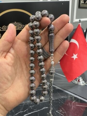 Basık Model Gümüş İşlemeli Kuka Tesbih