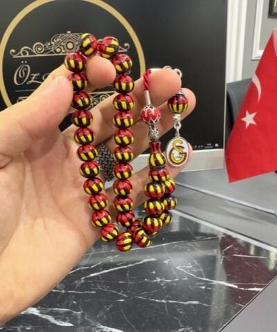 Basık Model Galatasaray Taraftar Çubuk Sıkma Kehribar Tesbih