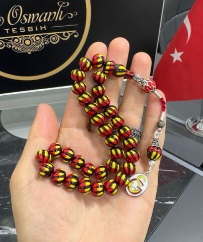 Basık Model Galatasaray Taraftar Çubuk Sıkma Kehribar Tesbih