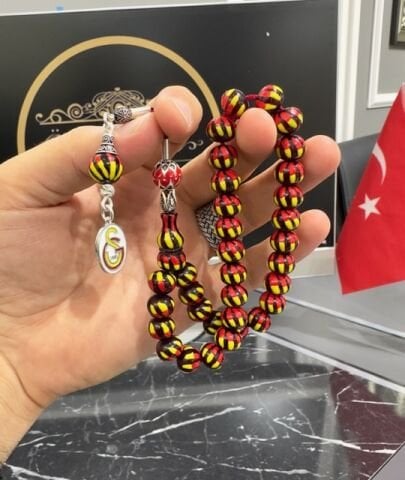 Basık Model Galatasaray Taraftar Çubuk Sıkma Kehribar Tesbih