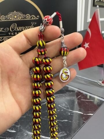 Basık Model Galatasaray Taraftar Çubuk Sıkma Kehribar Tesbih