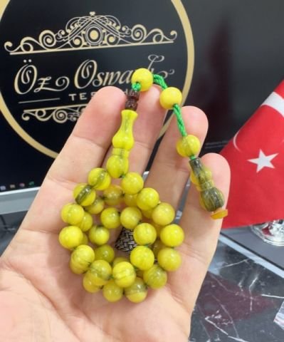Küre Model Sarı Renk Çubuk Sıkma Kehribar Kehribar Tesbih