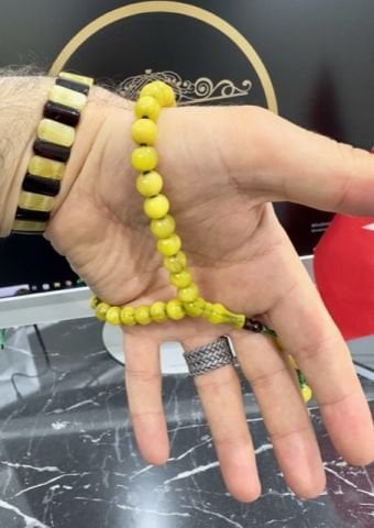 Küre Model Sarı Renk Çubuk Sıkma Kehribar Kehribar Tesbih