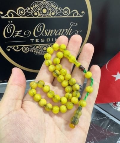 Küre Model Sarı Renk Çubuk Sıkma Kehribar Kehribar Tesbih