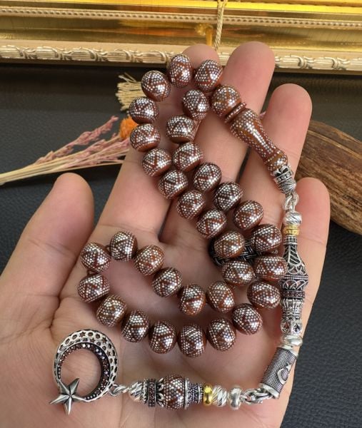 Kamil Puğ Usta Basık Model Gümüş İşlemeli Kuka Tesbih