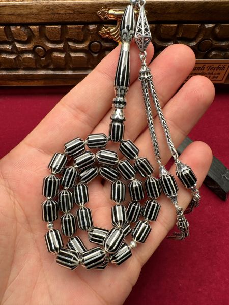 Uçlu Kapsül Model Gümüş Yarma İşlemeli Erzurum Oltu Taşı Tesbih