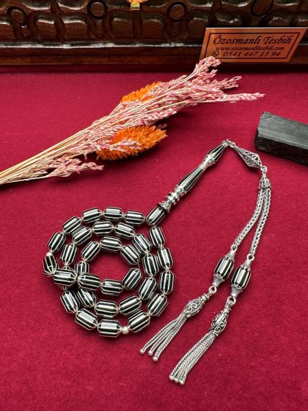 Uçlu Kapsül Model Gümüş Yarma İşlemeli Erzurum Oltu Taşı Tesbih